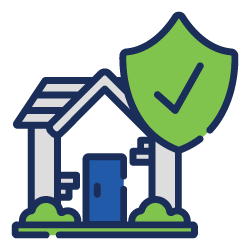 Icon of a home with green check mark next to it, indicating completion of power washing services